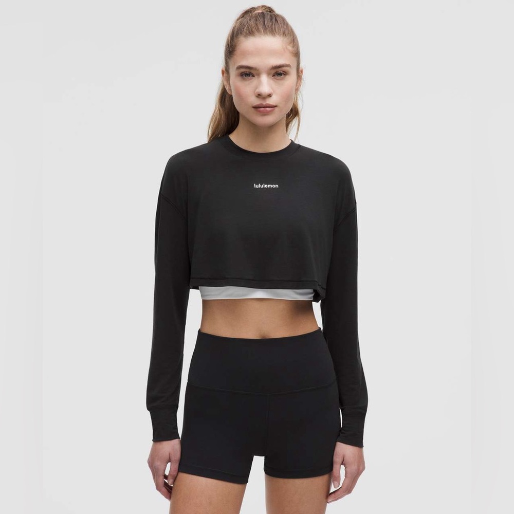 Lululemon Jersey Training Super-Cropped Long Sleeve Top Black Size 2 NWT